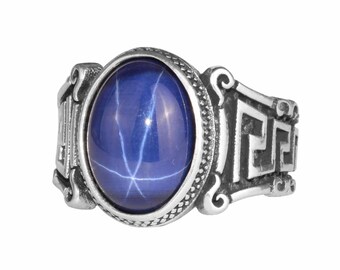 Sterling Silver Star Sapphire Men's Ring – Handmade Labyrinth Design