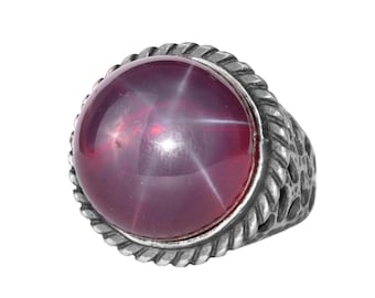 Natural Star Ruby Ring for Men, Handmade 925 Sterling Silver Statement Ring, Big Gemstone Ring, Artisan Vintage Jewelry