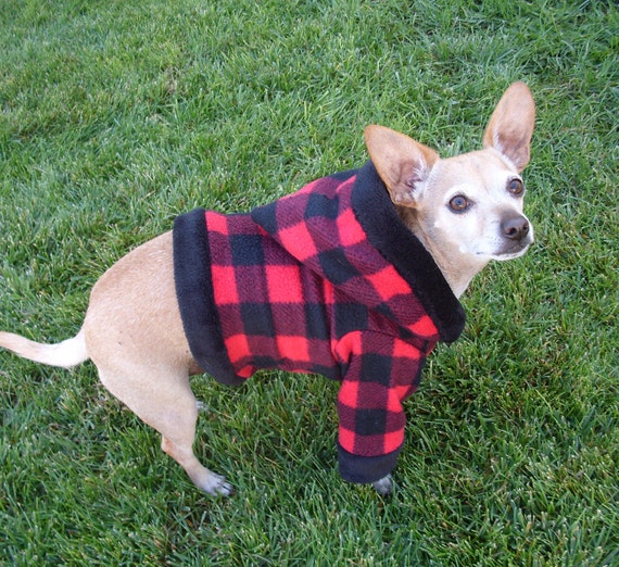 Items similar to Red Plaid Flannel Dog Hoodie Trimmed in Black Soft