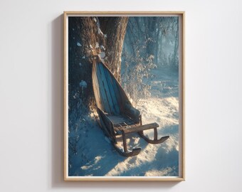 Winter Sled Printable | Rustic Snowy Scene, Cozy Cabin Decor (Digital Download)