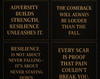 Motivational Resilience Quote Wall Art Set Printable – Strength, Adversity, Comeback, Mental Toughness, Empowering