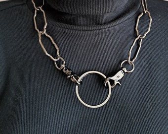 Chunky chain choker with carabiner and O ring Unisex chain choker Streetwear necklace Alternative industrial style Rock punk grunge goth