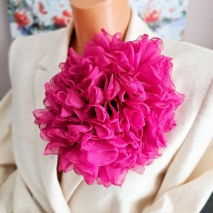 Hot pink flower brooch Organza flower Fashion flower pin Gift for women Elegant fabric flower broach Large flower pins
