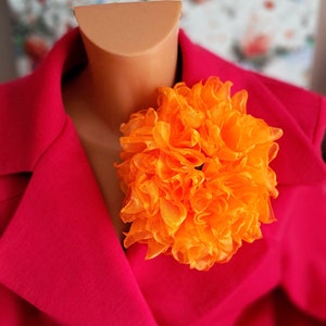 Orange flower brooch Organza flower Elegant brooch Oversized flower pin Fashion brooch Large flower Original gift for women Big flower image 1