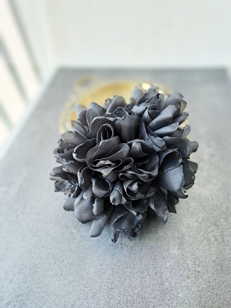 Black large flower brooch Organza flower Elegant brooch for women Party flower pin Gift for her Oversized flower brooch Big flower image 9