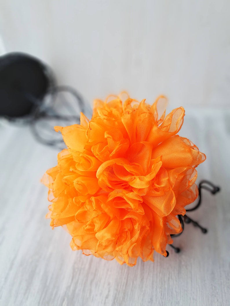 Orange flower brooch Organza flower Elegant brooch Oversized flower pin Fashion brooch Large flower Original gift for women Big flower image 2