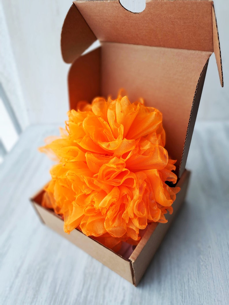 Orange flower brooch Organza flower Elegant brooch Oversized flower pin Fashion brooch Large flower Original gift for women Big flower image 8