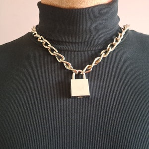Large padlock choker Heavy stainless steel chain unisex necklace Alternative industrial style Rock punk grunge goth jewellery egirl image 1
