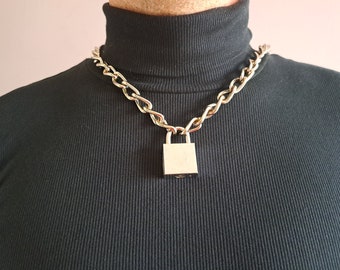 Large padlock choker Heavy stainless steel chain unisex necklace Alternative industrial style Rock punk grunge goth jewellery egirl