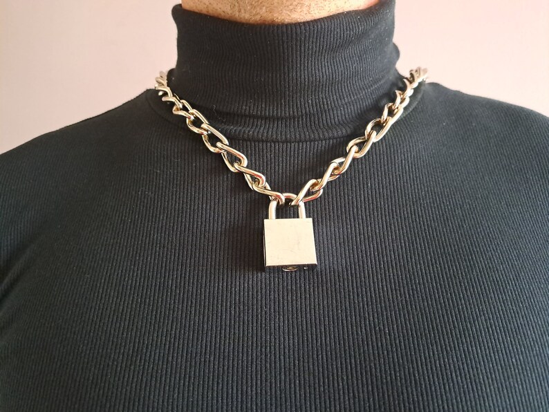 Large padlock choker Heavy stainless steel chain unisex necklace Alternative industrial style Rock punk grunge goth jewellery egirl image 1