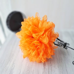 Orange flower brooch Organza flower Elegant brooch Oversized flower pin Fashion brooch Large flower Original gift for women Big flower image 10