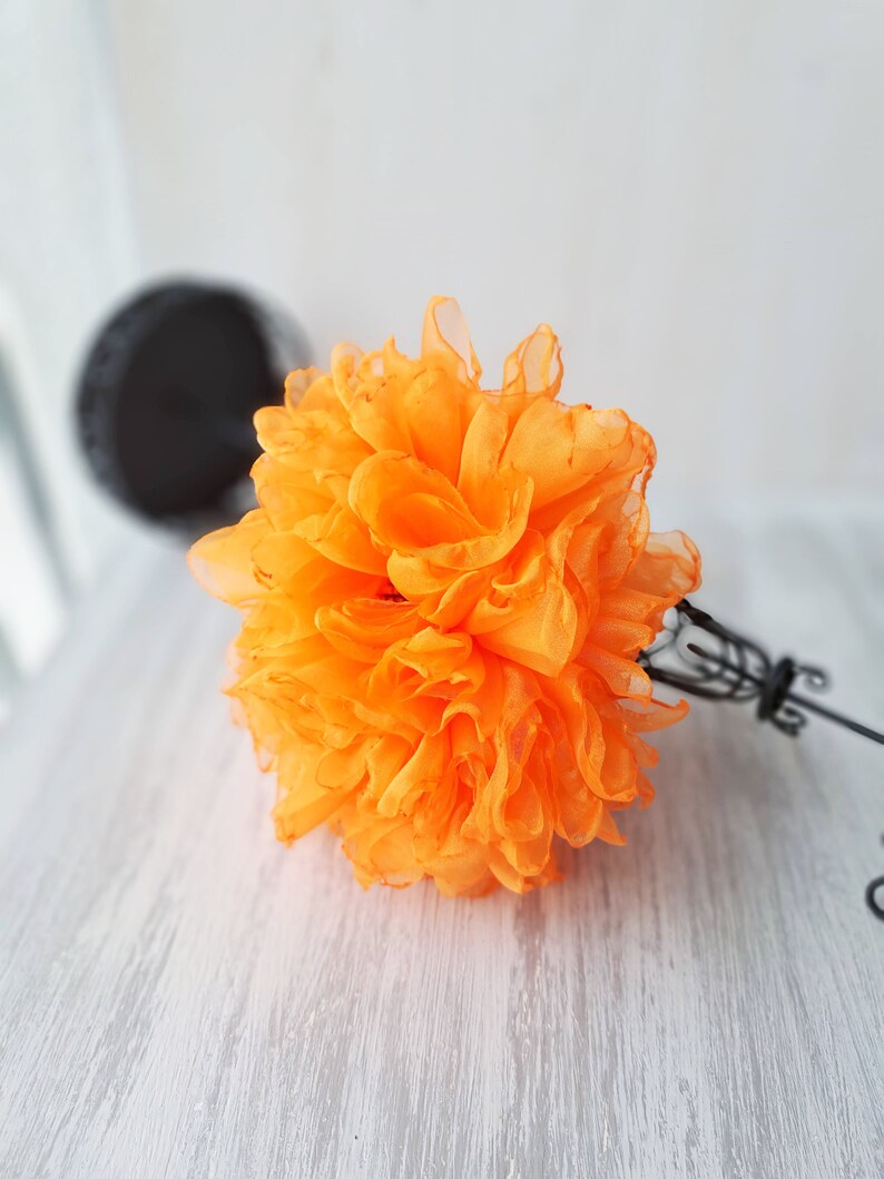 Orange flower brooch Organza flower Elegant brooch Oversized flower pin Fashion brooch Large flower Original gift for women Big flower image 10