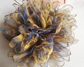 Handmade Organza Flower Brooch: Autumn Evening Accessory