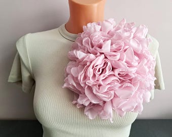Oversized Pink Satin Flower Brooch, Handmade Statement Pin, Bridal Wedding