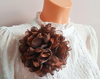 Small Brown Flower Brooch: 4.5 inch brooch, Handmade Statement Pin