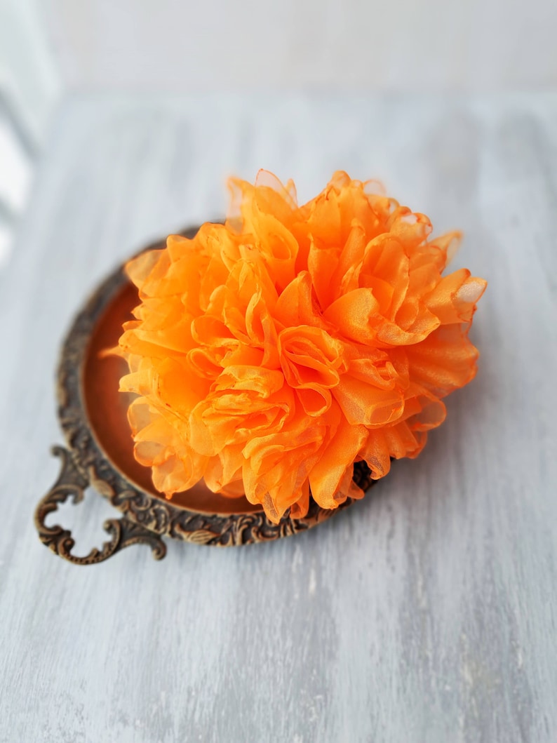 Orange flower brooch Organza flower Elegant brooch Oversized flower pin Fashion brooch Large flower Original gift for women Big flower image 5