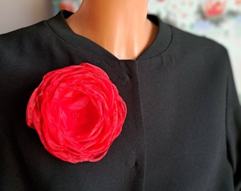 Deep red flower brooch Organza flower Elegant flower broach Floral pin for woman Gift for her Party flower brooch Cute flower