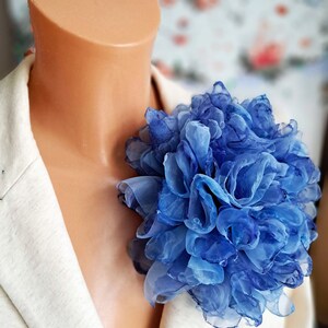 Organza flower Large flower pin Soft blue flower brooch Fashion floral broach Gift for mom Elegant flower brooch for women Party brooch image 10