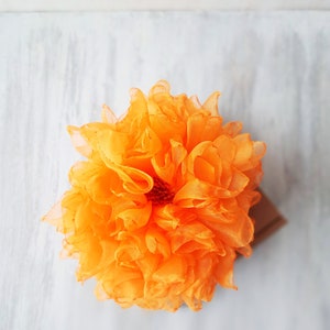 Orange flower brooch Organza flower Elegant brooch Oversized flower pin Fashion brooch Large flower Original gift for women Big flower image 7