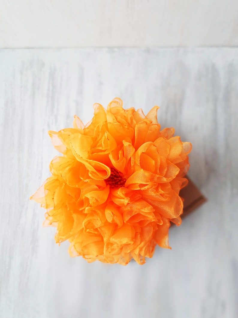 Orange flower brooch Organza flower Elegant brooch Oversized flower pin Fashion brooch Large flower Original gift for women Big flower image 7