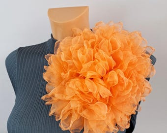 Large Yellow Organza Flower Brooch 8 Inch, Floral Pin Accessory