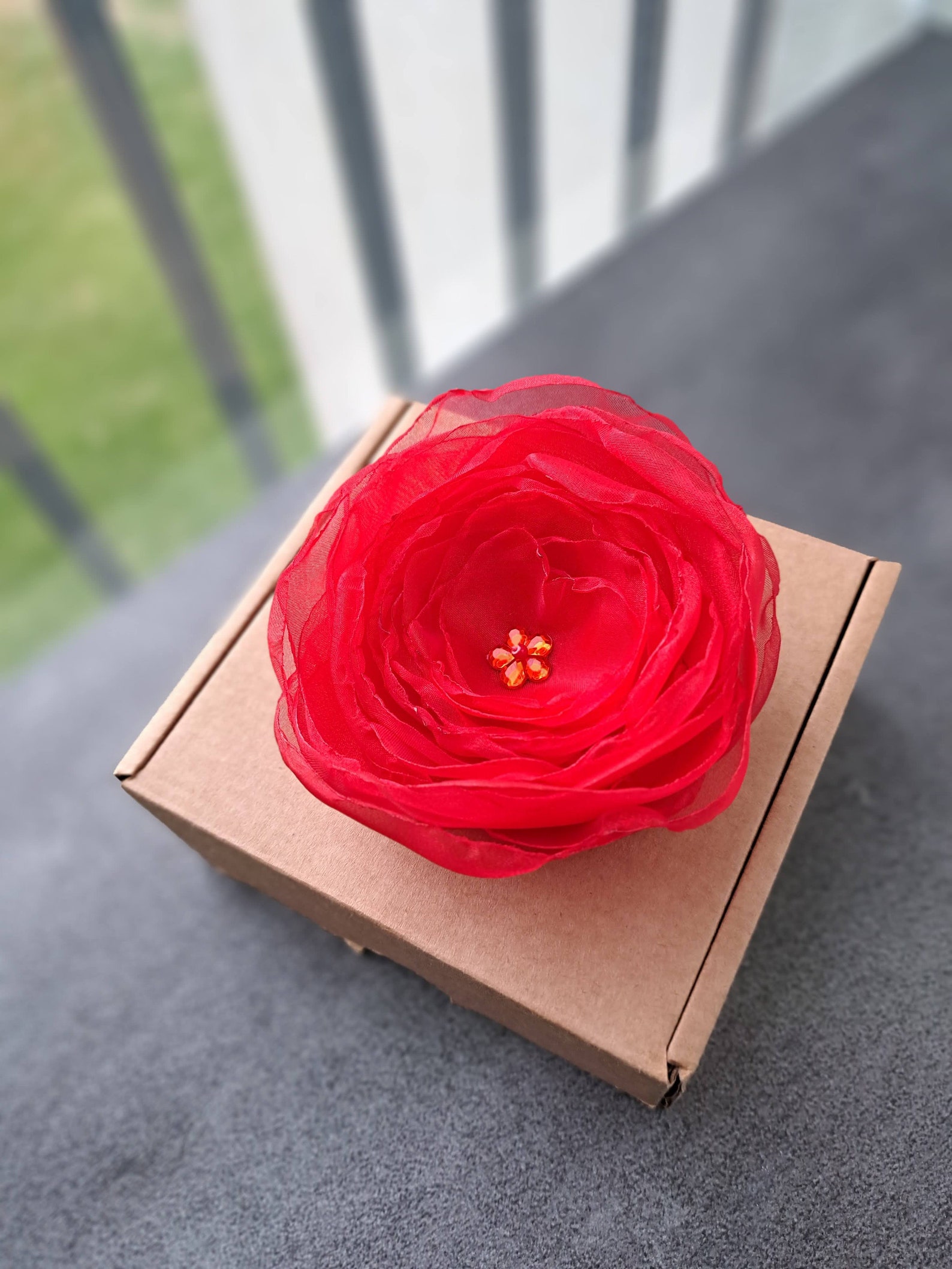 Red Flower Brooch Floral Broach for Woman Organza Flower Party Flower