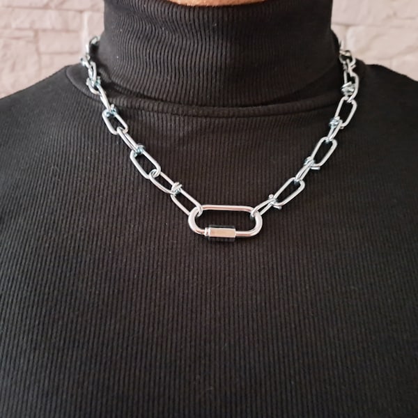 Chaîne en acier inoxydable Collier choker en fil de fer barbelé Collier Streetwear Style industriel alternatif Bijoux rock punk grunge goth