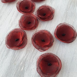 Red handmade Fabric Flower Appliques 10 pcs Flowers For Crafts Sew On Fabric Flowers Flowers For Decoration Millinery Flowers