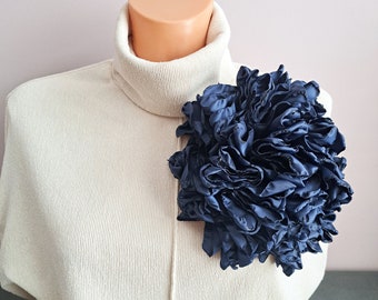 Dark blue flower brooch Large flower pin Fashion floral broach Birthday gift Elegant flower brooch for women Party brooch Shoulder pin