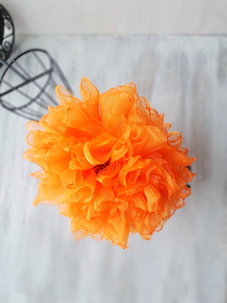 Orange flower brooch Organza flower Elegant brooch Oversized flower pin Fashion brooch Large flower Original gift for women Big flower image 9