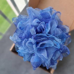 Organza flower Large flower pin Soft blue flower brooch Fashion floral broach Gift for mom Elegant flower brooch for women Party brooch image 6