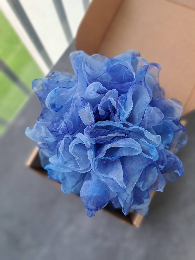 Organza flower Large flower pin Soft blue flower brooch Fashion floral broach Gift for mom Elegant flower brooch for women Party brooch image 6