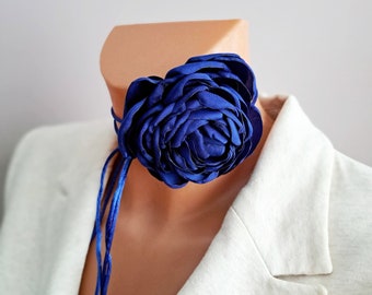 Blue flower choker necklace Handmade floral choker Small organza flower choker Elegant flower rose choker for women Gift for specials days