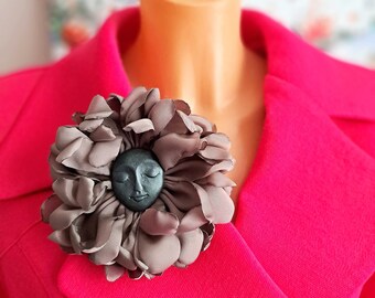 Large flower brooch Gray oversized flower brooch Elegant flower brooch Big rosette flower Gift for women Shoulder corsage