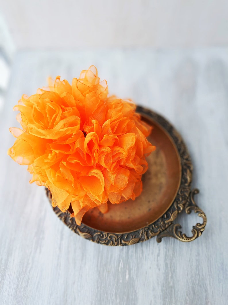 Orange flower brooch Organza flower Elegant brooch Oversized flower pin Fashion brooch Large flower Original gift for women Big flower image 6