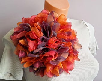 Oversized Organza Flower Brooch: Multicolored Elegant Pin