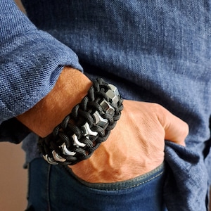 Survival paracord bracelet with nuts Outdoor gear Wide bracelet for men Military rope bracelet Boyfriend gift Climbing bracelet Heavy duty