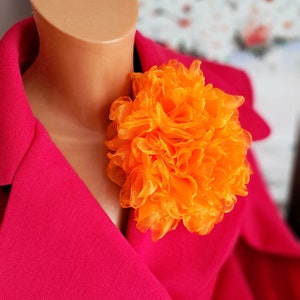 Orange flower brooch Organza flower Elegant brooch Oversized flower pin Fashion brooch Large flower Original gift for women Big flower image 3