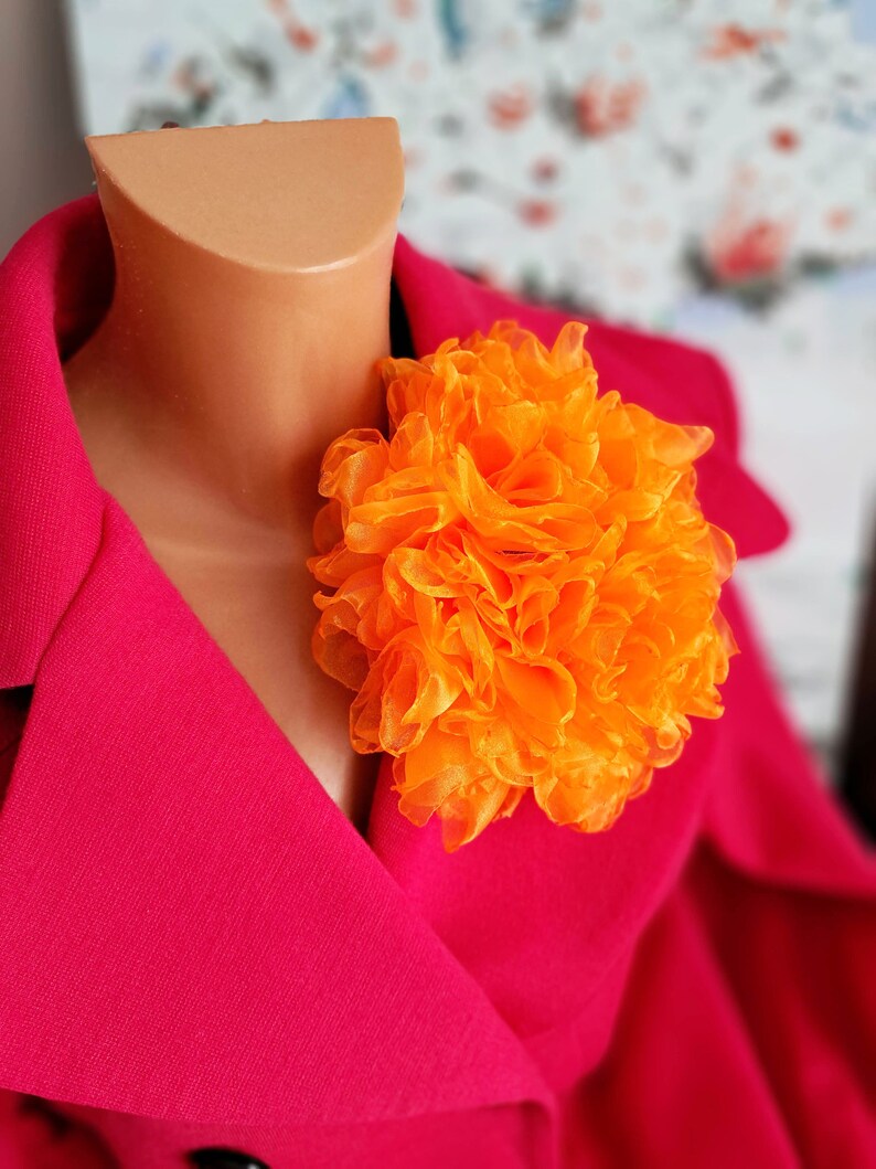 Orange flower brooch Organza flower Elegant brooch Oversized flower pin Fashion brooch Large flower Original gift for women Big flower image 3