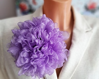 Purple flower brooch Large flower pin Organza flower brooch Elegant floral broach for women Gift for mom Fashion flower brooch