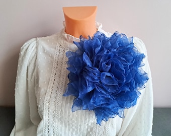 Blue Organza Flower Brooch: Elegant Oversized Corsage
