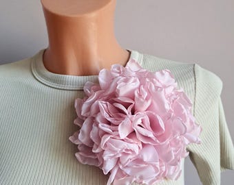 5 Inch Light Pink Satin Flower Brooch, Handmade Statement Pin, Bridal Wedding