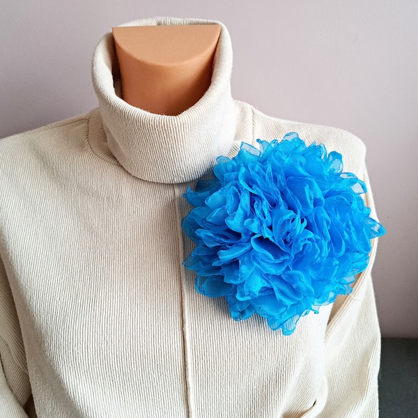 Blue flower brooch Organza flower pin Party brooch Gift for her Elegant brooch for women Different sizes Holiday flower brooch