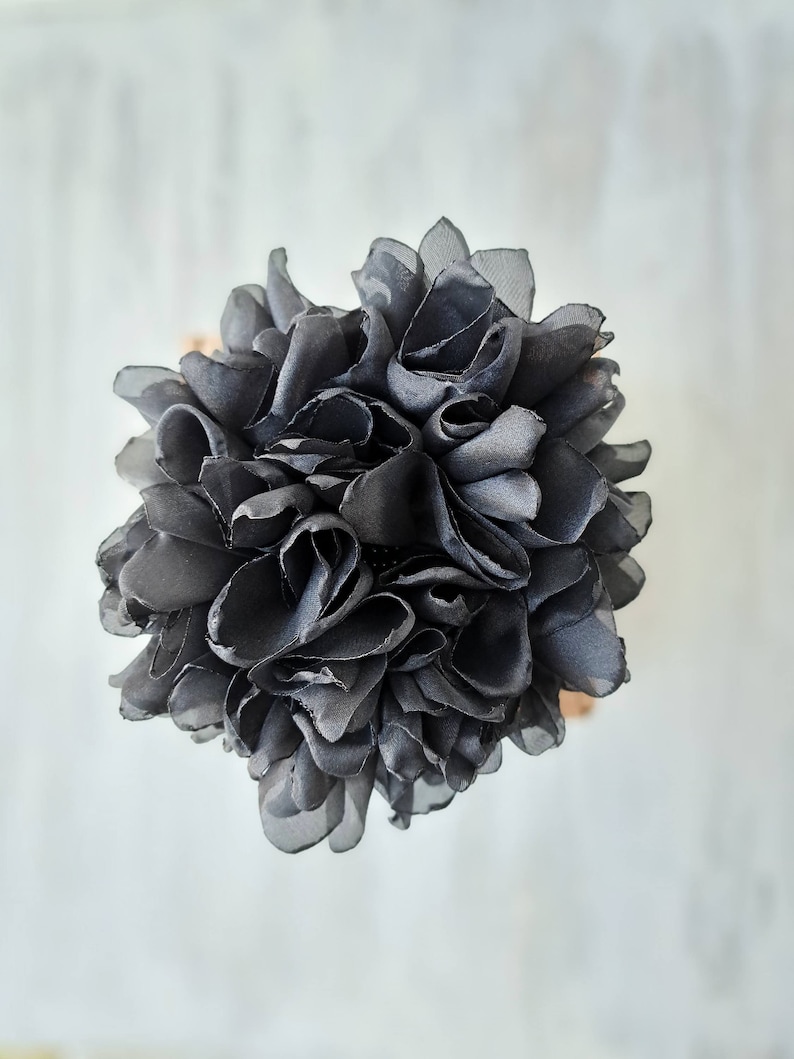 Black large flower brooch Organza flower Elegant brooch for women Party flower pin Gift for her Oversized flower brooch Big flower image 7