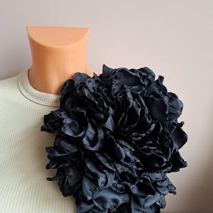 Black Organza Flower Brooch: Elegant Party Pin (7.5")