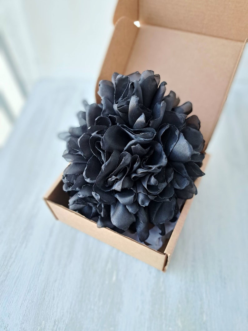 Black large flower brooch Organza flower Elegant brooch for women Party flower pin Gift for her Oversized flower brooch Big flower image 6