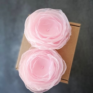 Handmade flowers set 2 pcs Pink fabric flowers Flowers for crafts Organza flowers pin DIY hair accessories Elegant flowers Double flowers