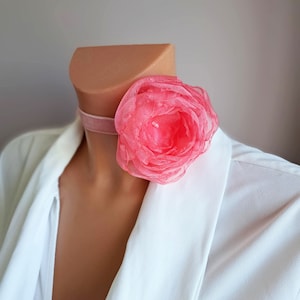 Flower choker necklace Organza flower choker Handmade floral choker Elegant flower rose choker for women Vintage ribbon choker