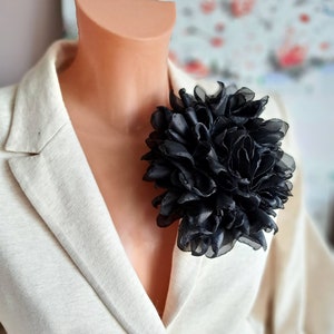 Black large flower brooch Organza flower Elegant brooch for women Party flower pin Gift for her Oversized flower brooch Big flower image 2