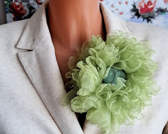 Large flower brooch Green oversized flower brooch Elegant flower brooch Big rosette flower Gift for women Shoulder corsage